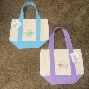 NWT Trader Joe’s Mini Canvas Tote Bag Set - Blue and Purple pastel set